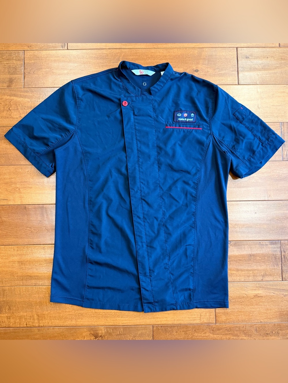 Chick-fil-A oobē Unisex Chef Employee Uniform Coat Blue/Red Trim Full Zip - M
